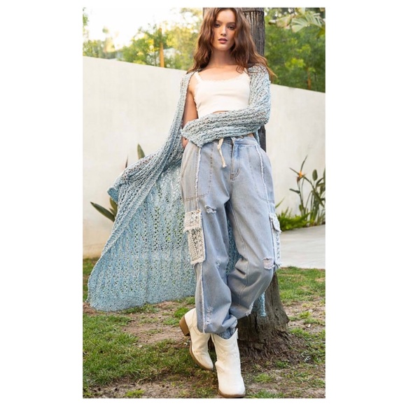 $38 start LAST ONE ❤️Pretty POL Rolling Edge detail Long Powder Blue Cardigan - Picture 3 of 7